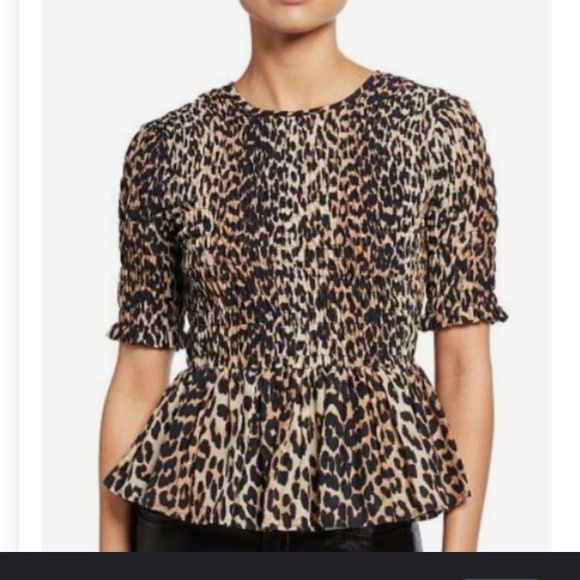 Ganni Tops - Ganni Leopard Print Smocked Peplum Top in Animal Print Cotton size 36/small